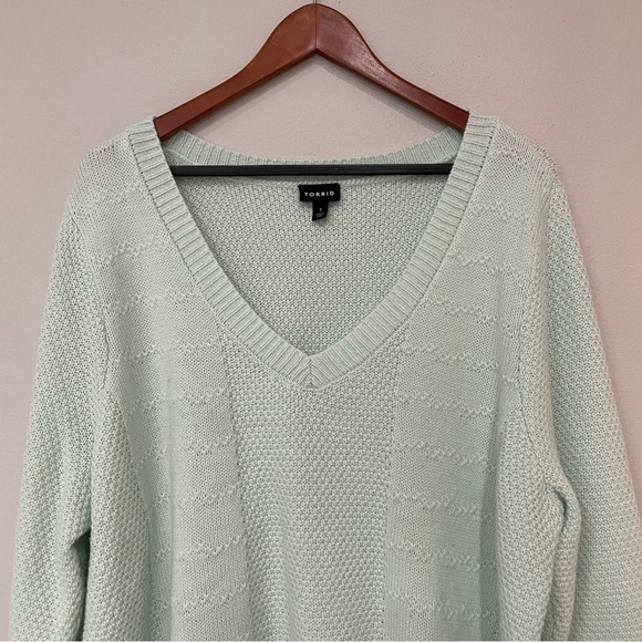 TORRID Mint Green V-Neck Midi Pullover Sweater Size 1 - Picture 4 of 11